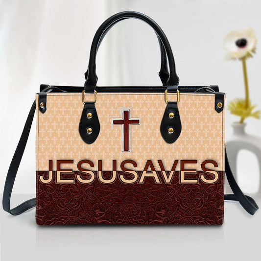 Jesusaves Cross Leather Handbag - Religious Gifts For Women - Women Pu Leather Bag
