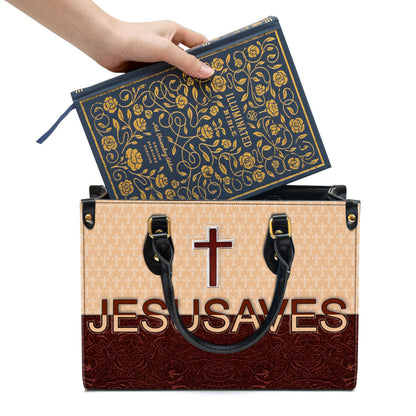 Jesusaves Cross Leather Handbag - Religious Gifts For Women - Women Pu Leather Bag