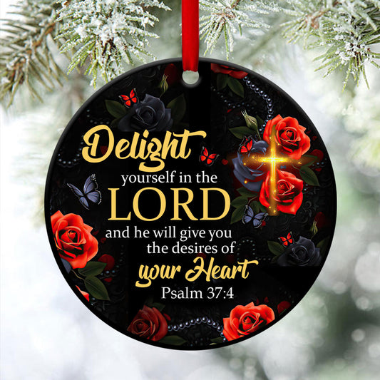 Jesuspirit  Cross And Butterfly  Delight Yourself In The Lord  Psalm 374  Roses Ceramic Heart Ornament