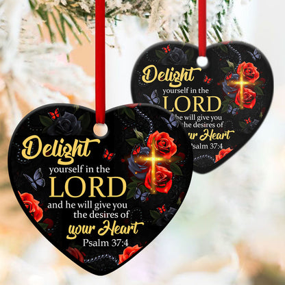 Jesuspirit Cross Ceramic Heart Ornament  Psalm 374  Roses And Butterfly  Delight Yourself In The Lord