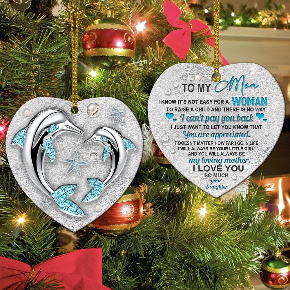 Jewelry Dolphin Daughter To Mom Heart Ceramic Ornament - Christmas Ornament - Christmas Gift