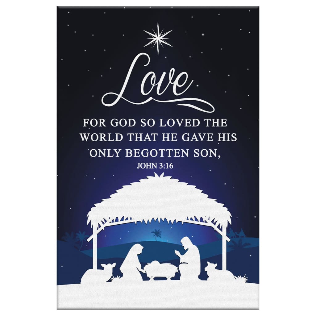 John 316 For God So Loved The World Christmas Christian Canvas Wall Art - Bible Verse Canvas - Scripture Wall Decor