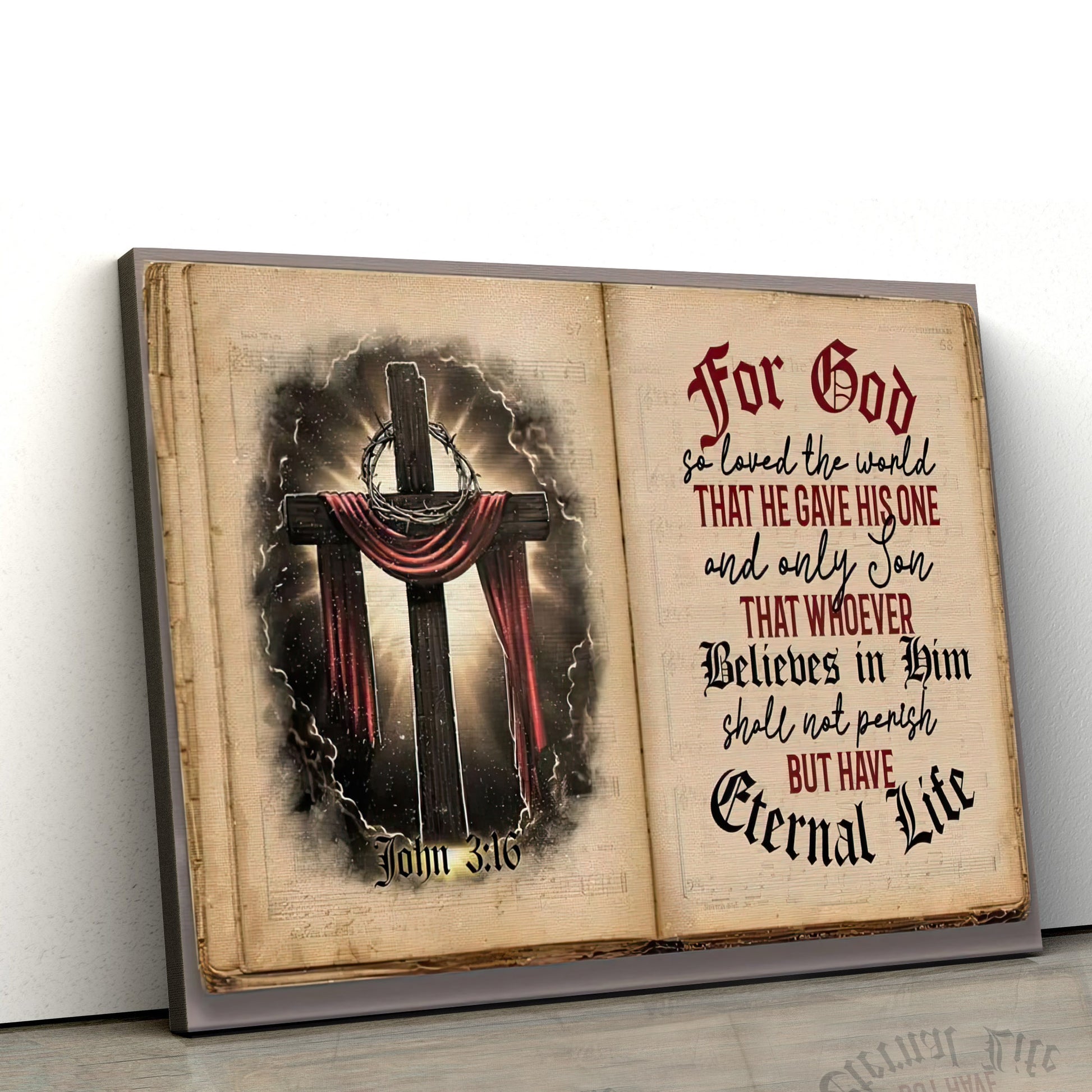 John 3 16 Wall Decoration - For God So Loved The World Bible Verse Canvas Painting