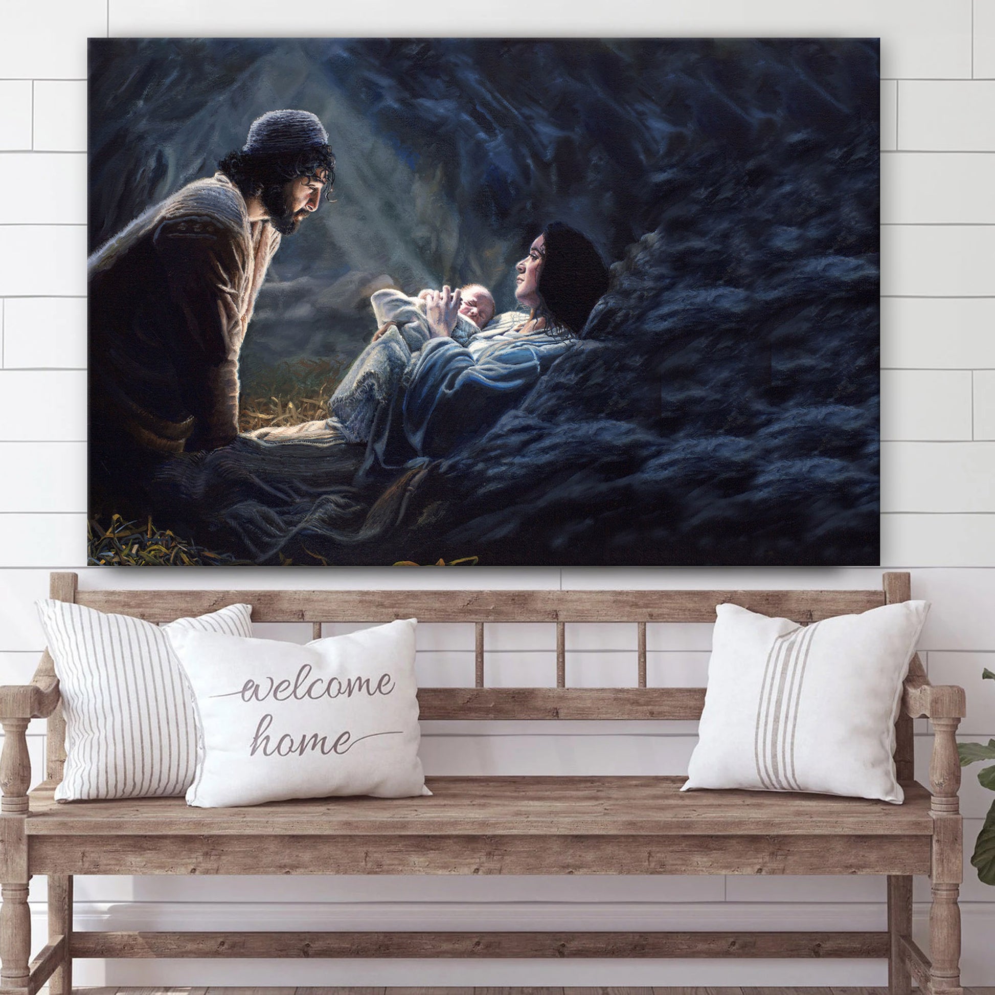 Joseph Kneeling At The Feet Of Mary And Newborn Baby Jesus Canvas Art - Jesus Christ Pictures - Jesus Wall Art - Christian Wall Decor