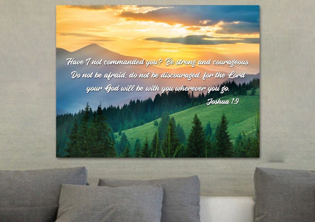 Joshua 19 Be Strong And Courageous Canvas Wall Art Print - Christian Canvas Wall Art