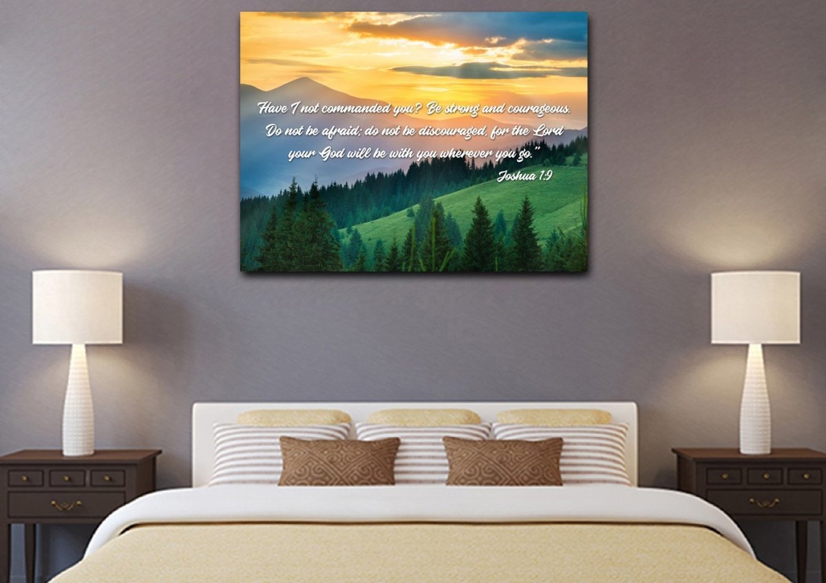Joshua 19 Be Strong And Courageous Canvas Wall Art Print - Christian Canvas Wall Art