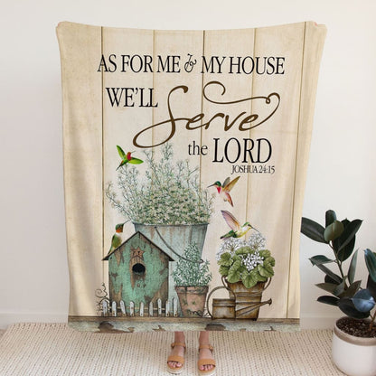 Joshua 2415 As For Me And My House Floral Hummingbird Fleece Blanket - Christian Blanket - Bible Verse Blanket