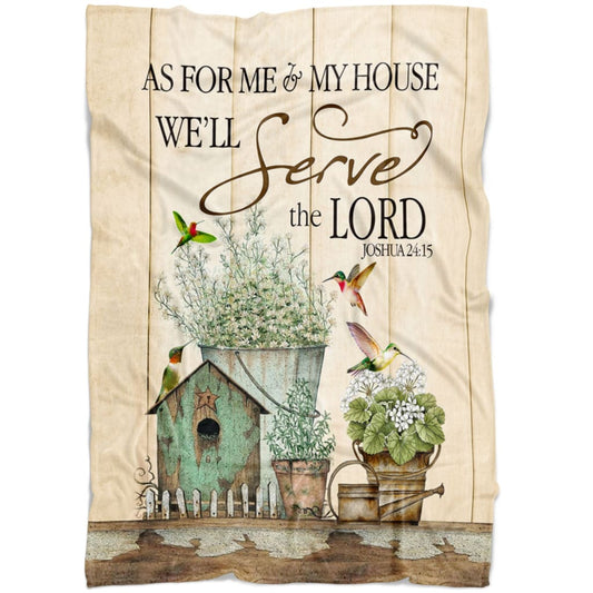 Joshua 2415 As For Me And My House Floral Hummingbird Fleece Blanket - Christian Blanket - Bible Verse Blanket