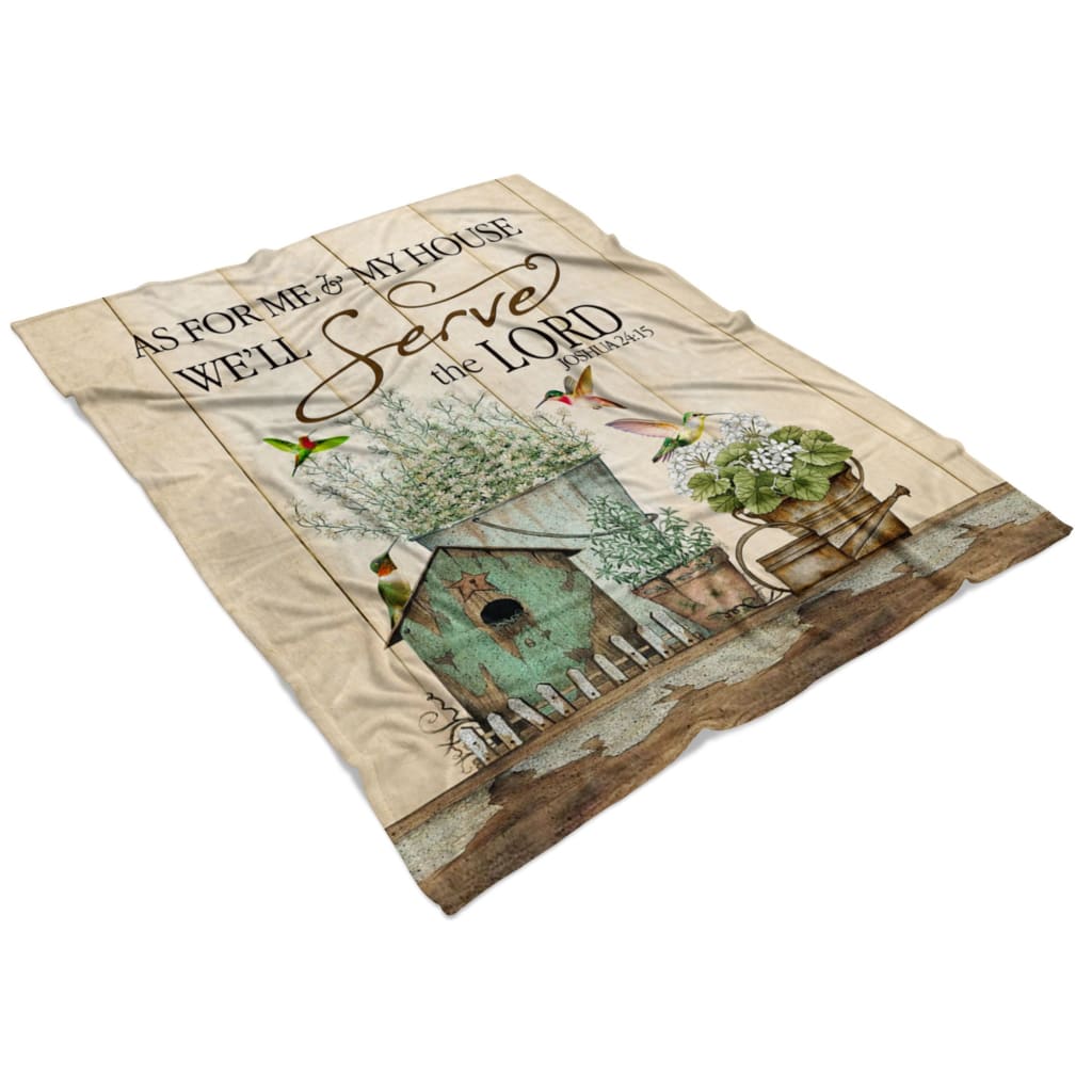 Joshua 2415 As For Me And My House Floral Hummingbird Fleece Blanket - Christian Blanket - Bible Verse Blanket