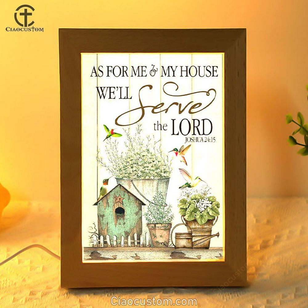 Joshua 2415 As For Me And My House Floral Hummingbird Frame Lamp Prints - Bible Verse Wooden Lamp - Scripture Night Light