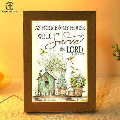 Joshua 2415 As For Me And My House Floral Hummingbird Frame Lamp Prints - Bible Verse Wooden Lamp - Scripture Night Light