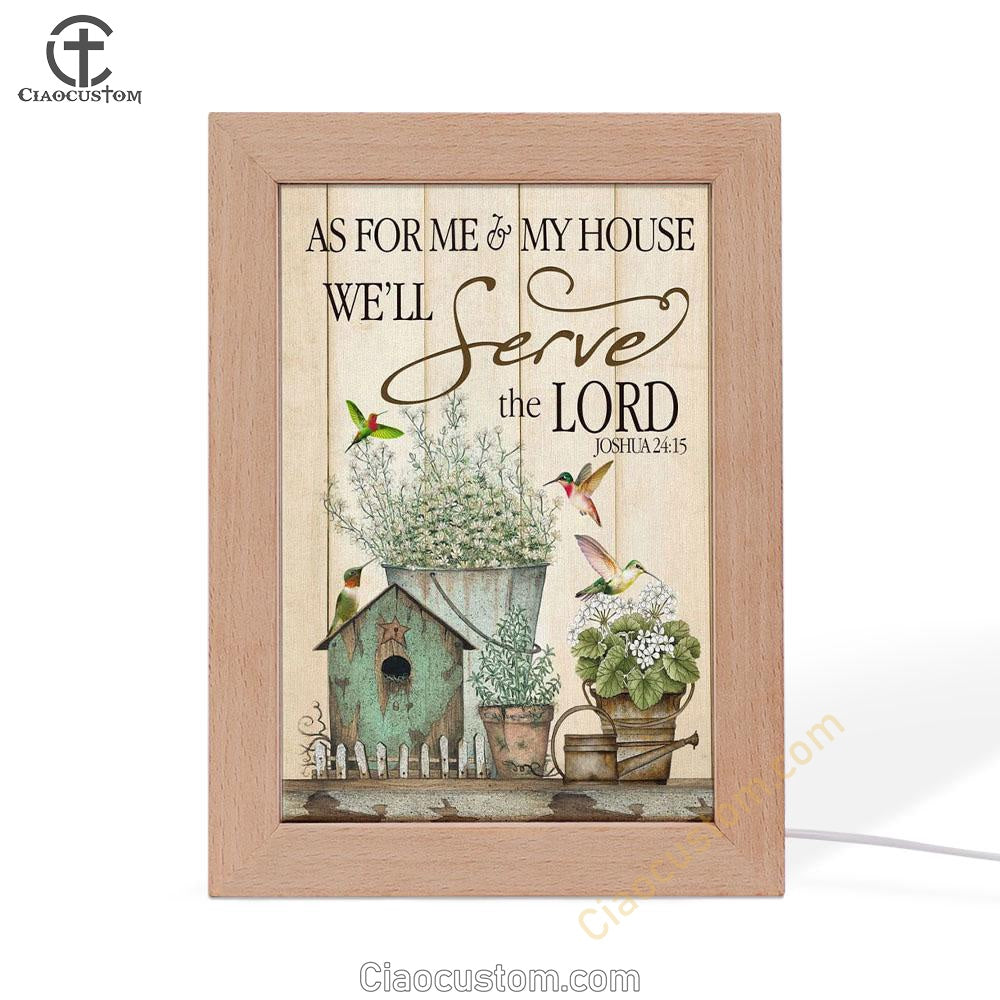 Joshua 2415 As For Me And My House Floral Hummingbird Frame Lamp Prints - Bible Verse Wooden Lamp - Scripture Night Light