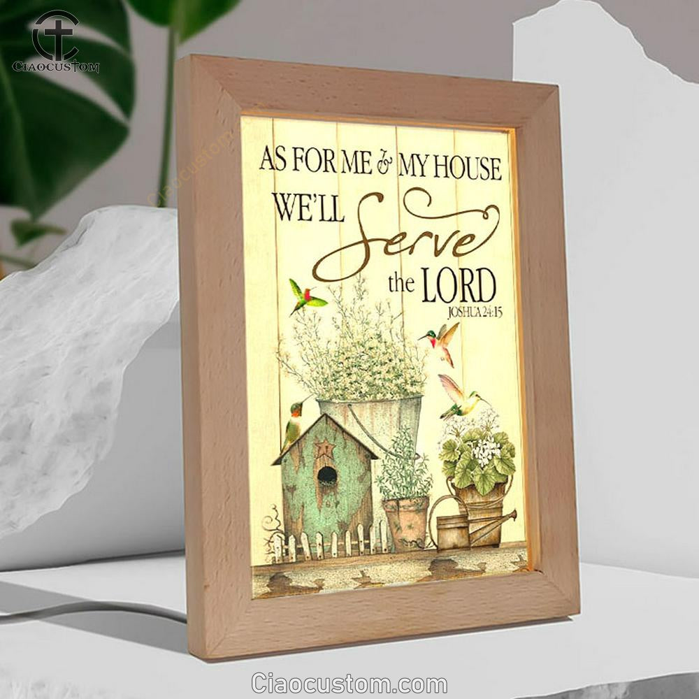 Joshua 2415 As For Me And My House Floral Hummingbird Frame Lamp Prints - Bible Verse Wooden Lamp - Scripture Night Light
