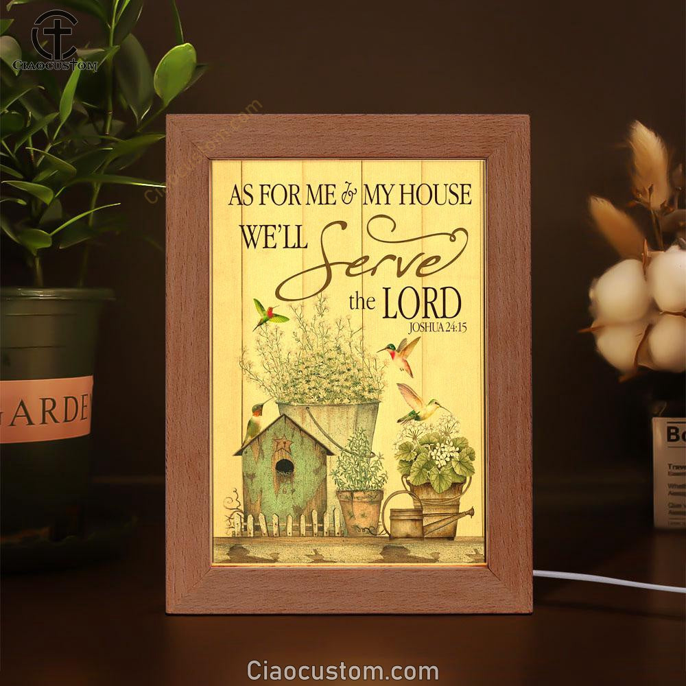 Joshua 2415 As For Me And My House Floral Hummingbird Frame Lamp Prints - Bible Verse Wooden Lamp - Scripture Night Light