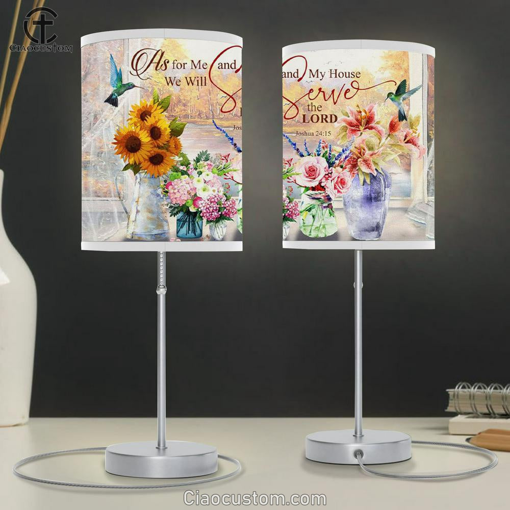 Joshua 2415 Kjv Floral Hummingbird Table Lamp For Bedroom - Christian Room Decor