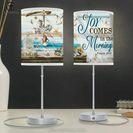 Joy Comes In The Morning Beach Seashell Cross Butterfly Large Table Lamp - Christian Table Lamp Prints - Religious Table Lamp Art