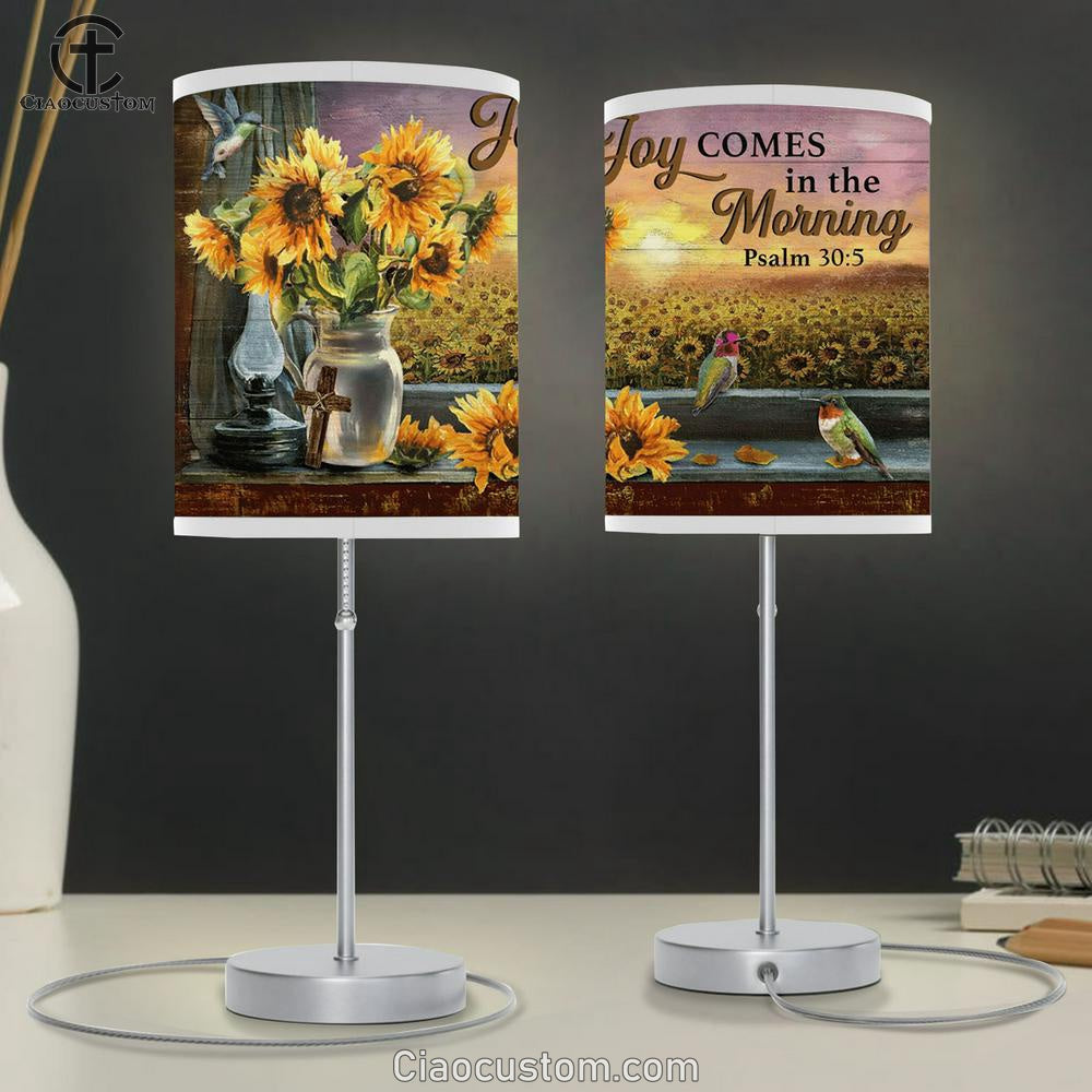 Joy Comes In The Morning Sunflower Hummingbird Large Table Lamp - Christian Table Lamp Prints - Religious Table Lamp Art