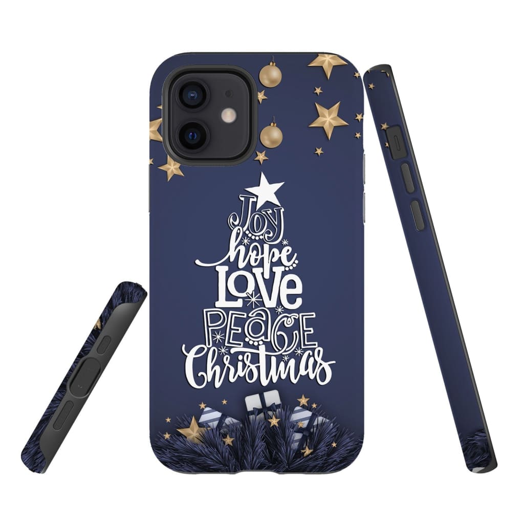 Joy Hope Love Peace Christmas Buffalo Plaid Christian Phone Case - Inspirational Bible Scripture iPhone Cases