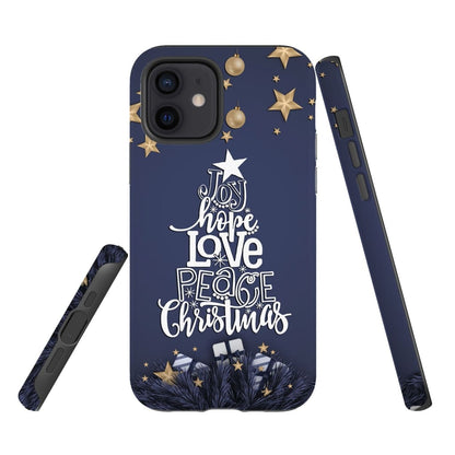 Joy Hope Love Peace Christmas Buffalo Plaid Christian Phone Case - Inspirational Bible Scripture iPhone Cases