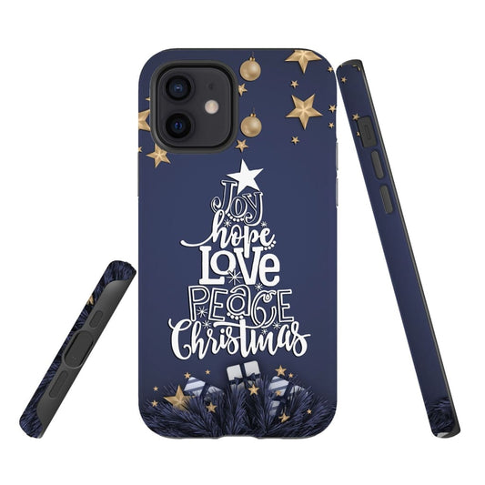 Joy Hope Love Peace Christmas Buffalo Plaid Christian Phone Case - Inspirational Bible Scripture iPhone Cases