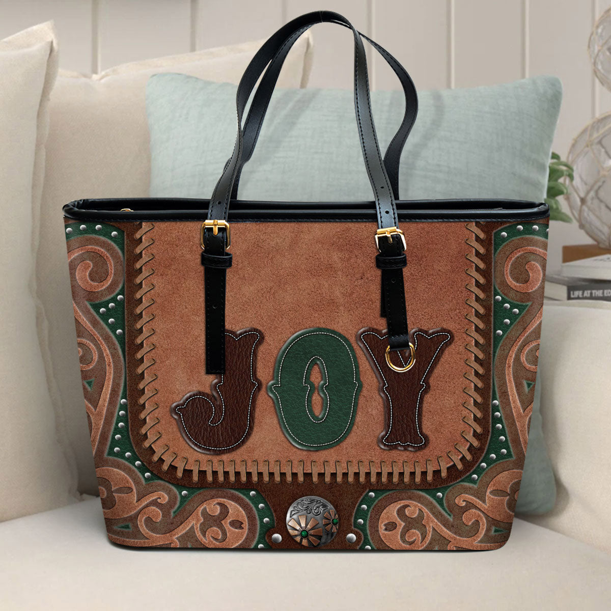 Joy Large Leather Tote Bag - Christ Gifts For Religious Women - Best Mother's Day Gifts