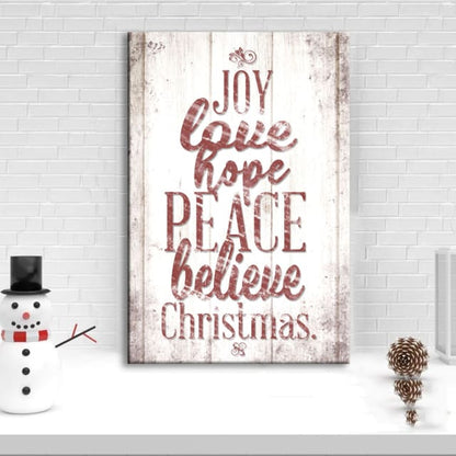 Joy Love Hope Peace Believe Christmas Wall Art Canvas Print - Religious Wall Decor