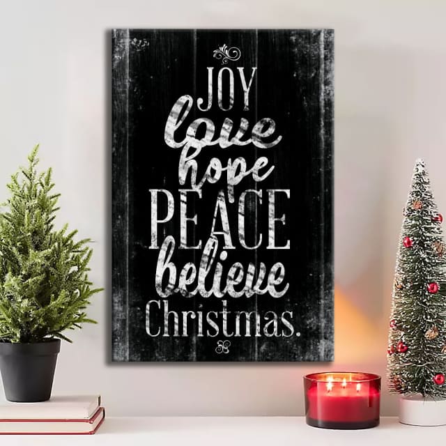 Joy Love Hope Peace Believe Christmas Wall Art Canvas Print - Religious Wall Decor