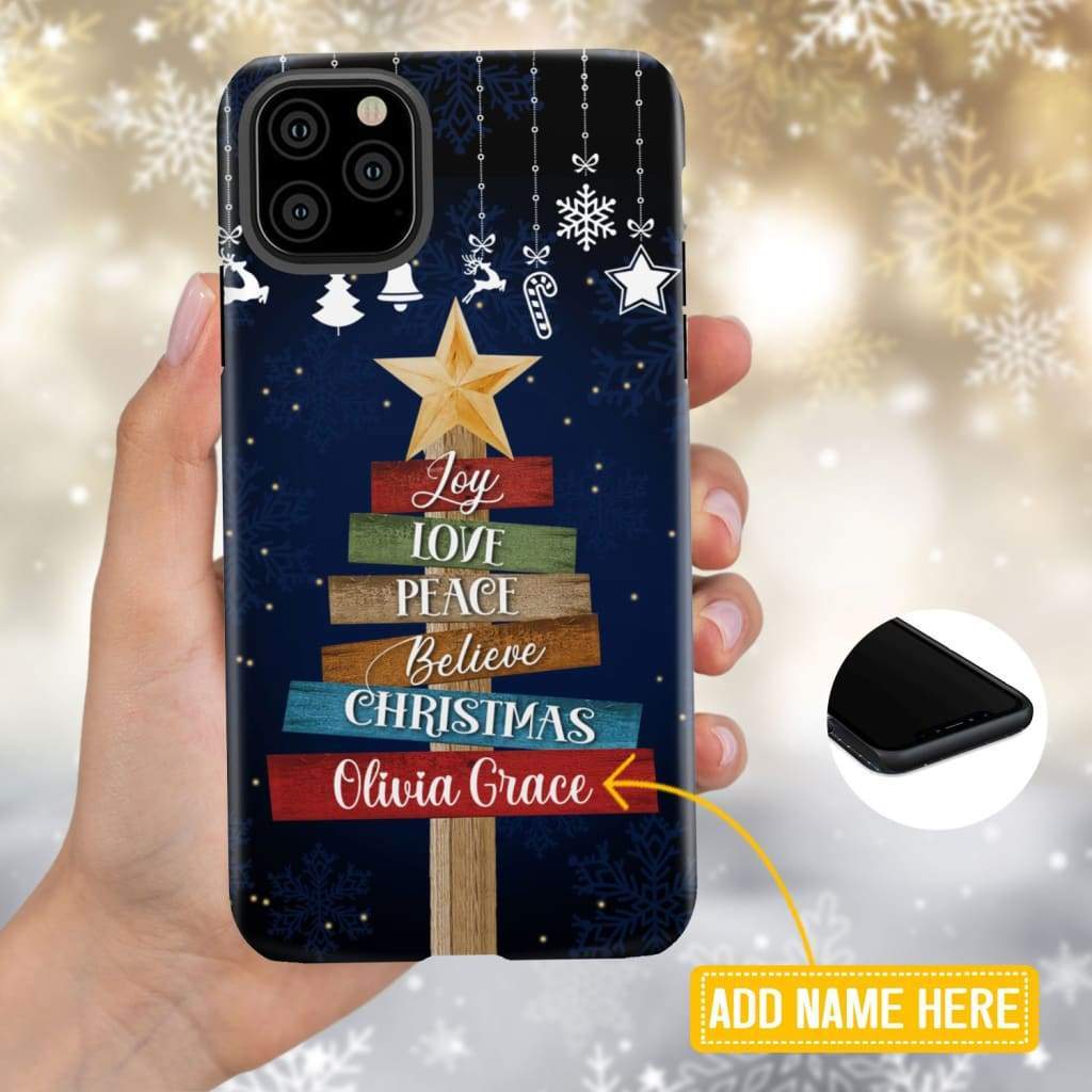 Joy Love Peace Believe Christmas Personalized Name Phone Case - Inspirational Bible Scripture iPhone Cases
