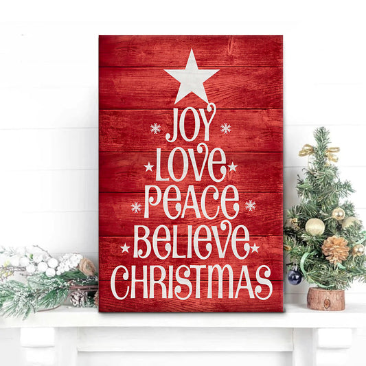 Joy Love Peace Believe Wall Art Canvas Christian Christmas Gifts - Wall Decorator