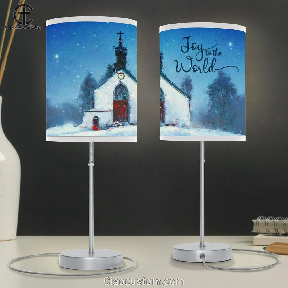 Joy To The World - Old Country Church - Christmas Table Lamp For Bedroom - Christian Room Decor