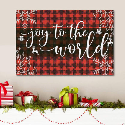 Joy To The World Buffalo Plaid Christian Christmas Wall Art Canvas - Religious Canvas Painting