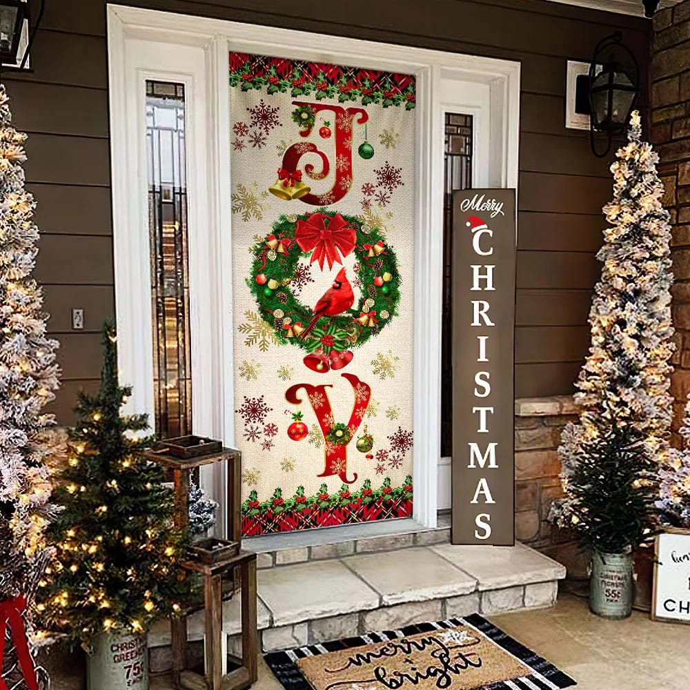 Joy To The World Cardinal Christmas Door Cover - Cardinal Christmas Decor - Christmas Door Cover Decorations