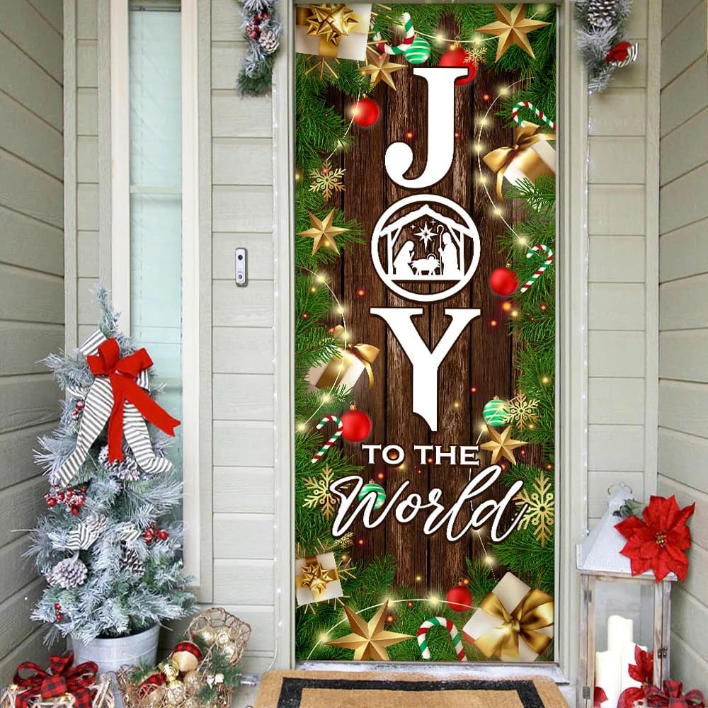 Joy To The World Christmas Door Cover - Christmas Outdoor Decoration