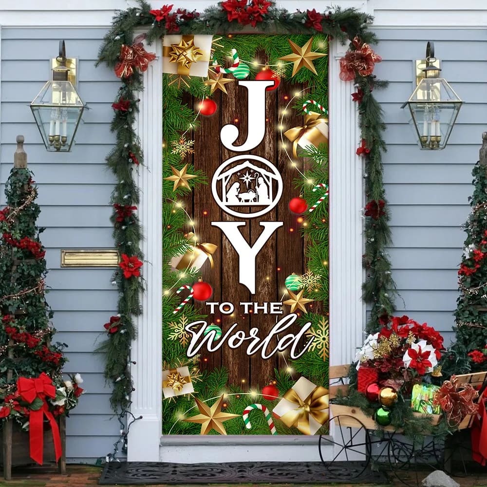 Joy To The World Christmas Door Cover - Christmas Outdoor Decoration