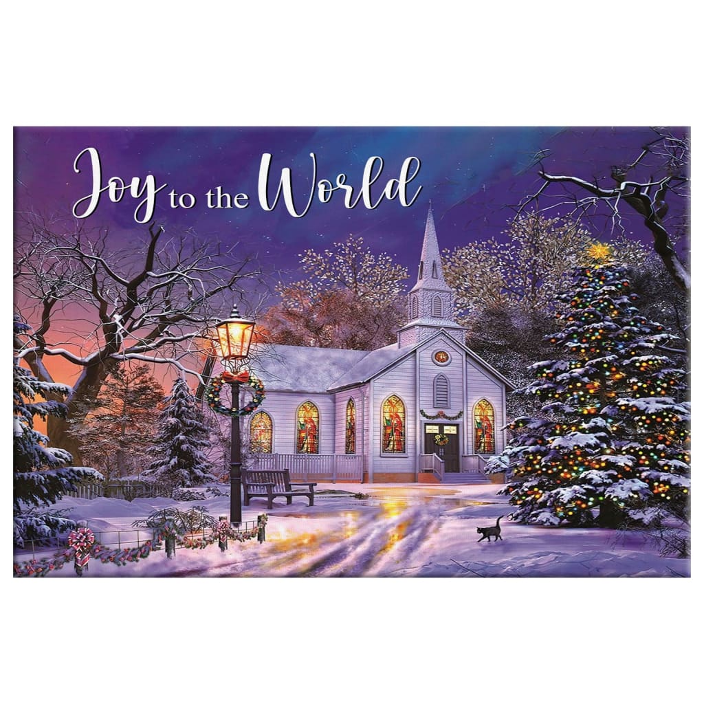 Joy To The World, Country Church In Snow, Christmas Wall Art Canvas - Religious Wall Decor