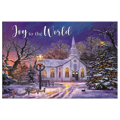 Joy To The World, Country Church In Snow, Christmas Wall Art Canvas - Religious Wall Decor