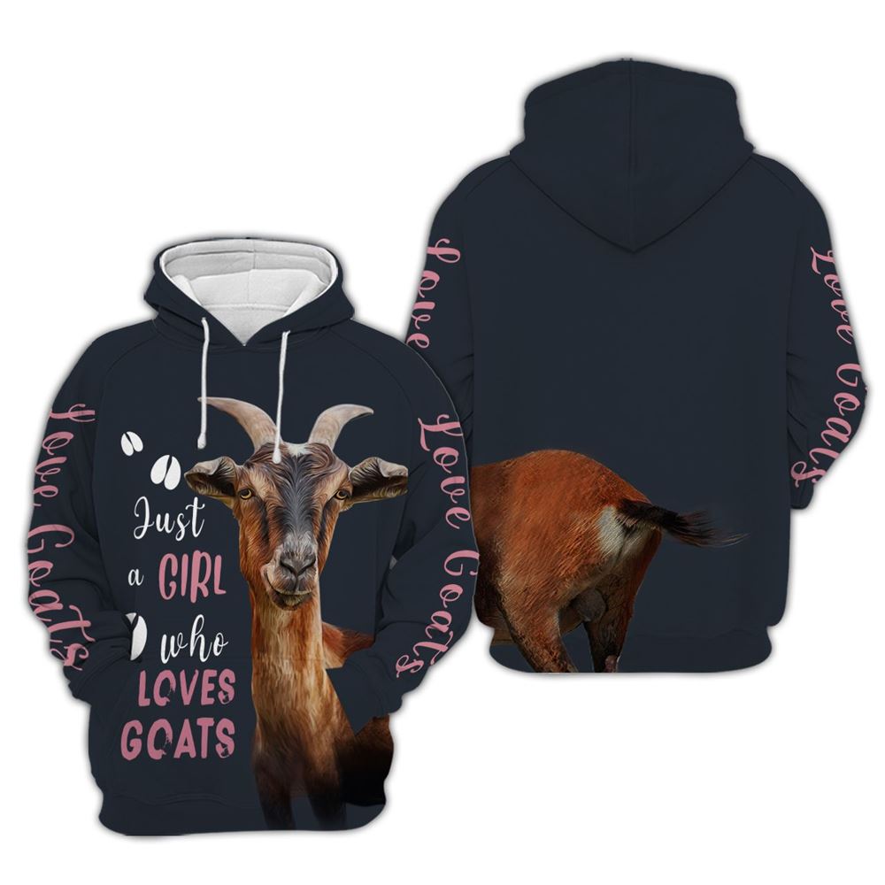 Just A Girl Loves Goats Christmas Trees All Over Print 3D Hoodie For Men And Women, Christmas Gift, Warm Winter Clothes, Best Outfit Christmas