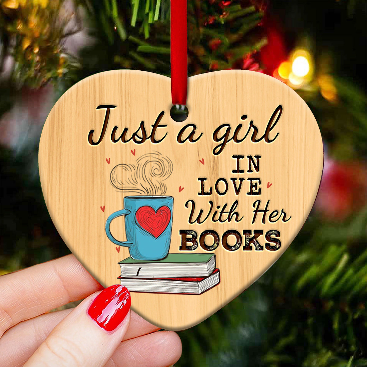 Just A Girl Who Loves Books Book Lovers Heart Ceramic Ornament - Christmas Ornament - Christmas Gift