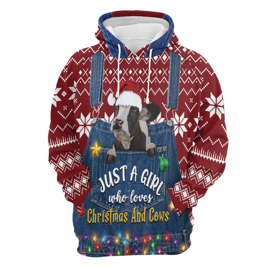 Just A Girl Who Loves Christmas And Cows All Over Print 3D Hoodie For Men And Women, Best Gift For Dog lovers, Best Outfit Christmas