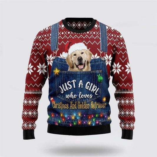 Just A Girl Who Loves Christmas And Golden Retriever Ugly Christmas Sweater For Men And Women, Gift For Christmas, Best Winter Christmas Outfit