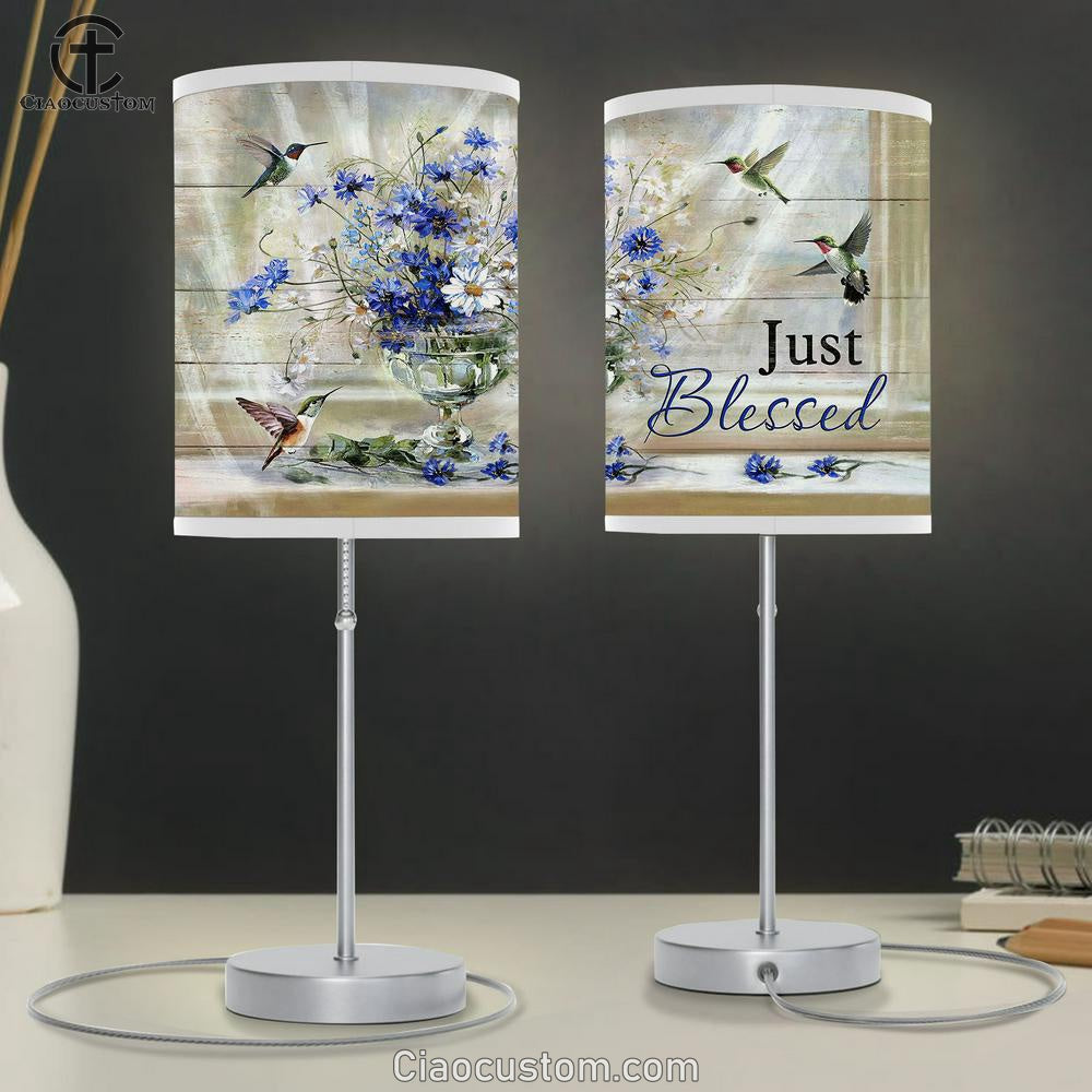 Just Blessed Daisy Flower Hummingbirds Table Lamp For Bedroom - Bible Verse Table Lamp - Religious Room Decor