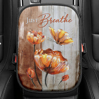 Just Breathe Anemone Flower Butterfly Seat Box Cover, Christian Car Center Console Cover, Bible Verse Car Interior Accessories