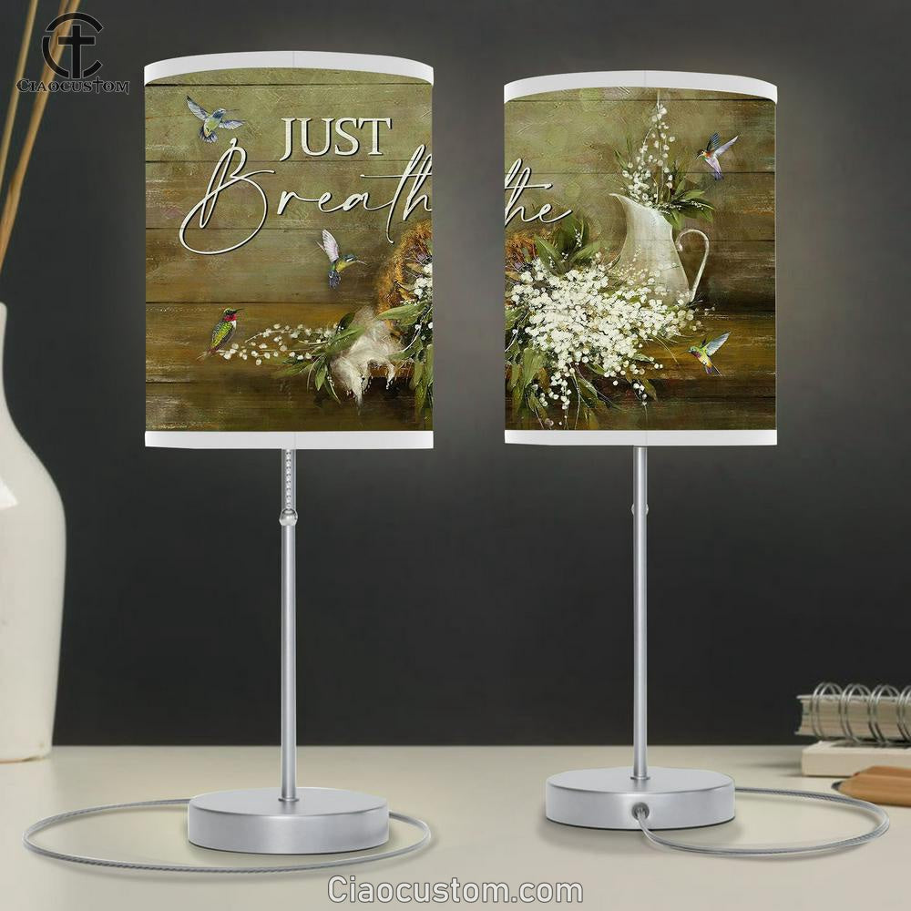 Just Breathe Baby Flower Hummingbird Table Lamp For Bedroom - Bible Verse Table Lamp - Religious Room Decor