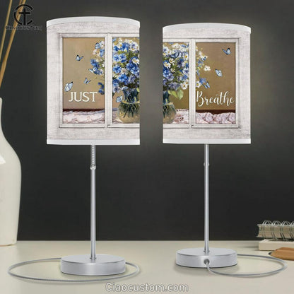 Just Breathe Baby Flower Vase Butterfly Table Lamp For Bedroom - Bible Verse Table Lamp - Religious Room Decor