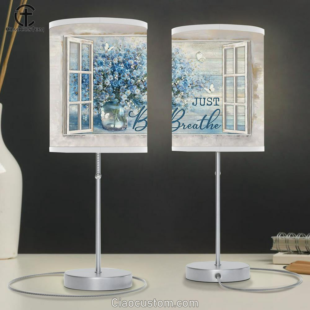 Just Breathe Blue Daisy Vase Butterfly Lamp Art Table Lamp - Christian Lamp Art - Religious Art