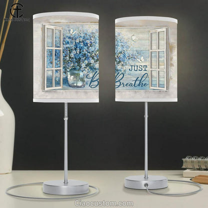 Just Breathe Blue Daisy Vase Butterfly Lamp Art Table Lamp - Christian Lamp Art - Religious Art