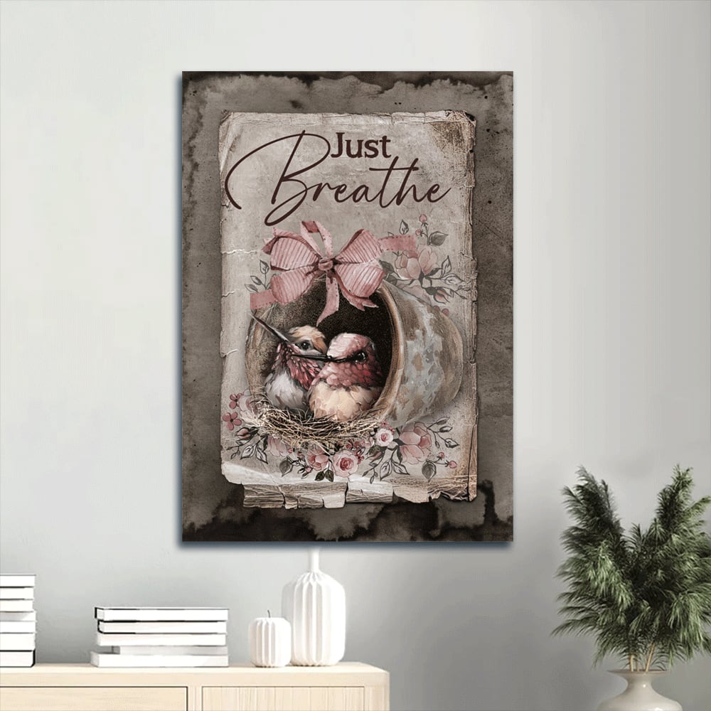 Just Breathe Canvas Wall Art - Baby Hummingbird Canvas Prints