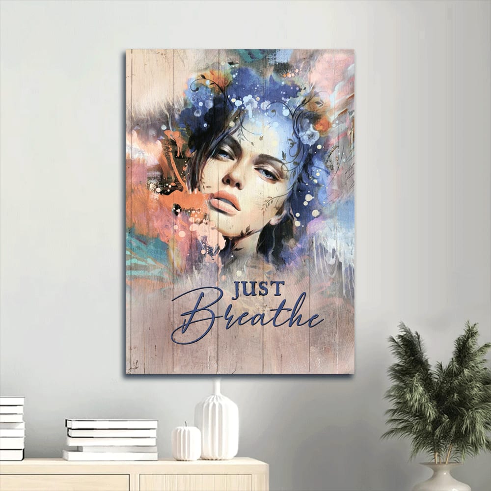 Just Breathe Canvas Wall Art - Beautiful Face - Flower Wreath