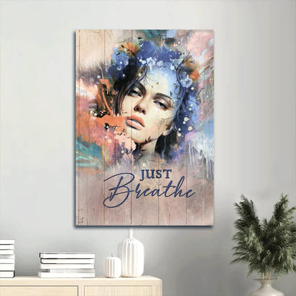 Just Breathe Canvas Wall Art - Beautiful Face - Flower Wreath