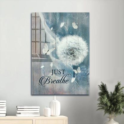 Just Breathe Canvas Wall Art - Dandelion And Crystal Butterfly Portrait Canvas - Gift For Christian